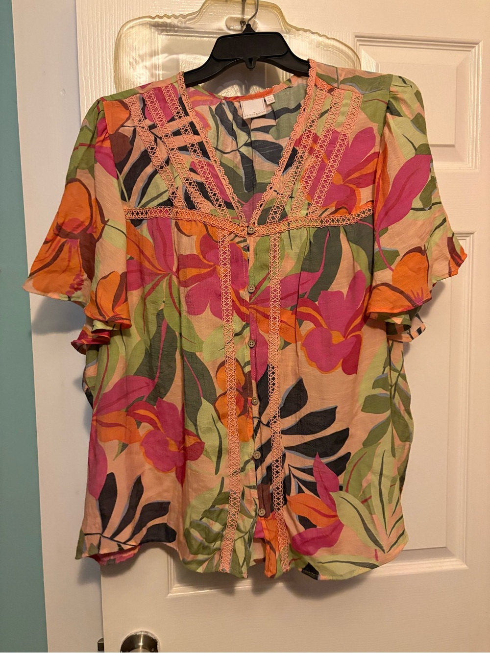 Sharagano Multicolor Floral Button-Front Blouse and Pants Set